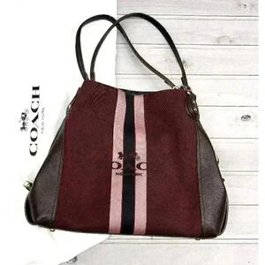 COACH Horse & Carriage Jacquard Edie 31 Shoulder Bag 69815 stripe Oxblood Maroon